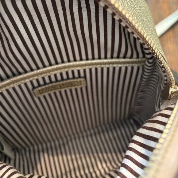 Henri Bendel Backpack Brown Stripe Lining Classic Gold Metallic EC - Picture 6 of 8